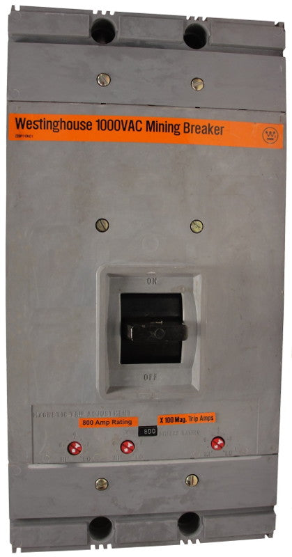 HMAM3800 1500-3000 THERMAL-MAG W/ UVR M Frame Style, Molded Case Mining Circuit Breaker, Interchangeable Thermal-Magnetic Only Trip Unit, 800 Ampere at 40 Degree Celsius, 3 Pole, 1000VAC @ 50/60HZ, Interrupting Ratings: 14 Kiloampere @ 1000VAC, 120v UVR installed, No Lugs Standard. 1 Year Warranty.