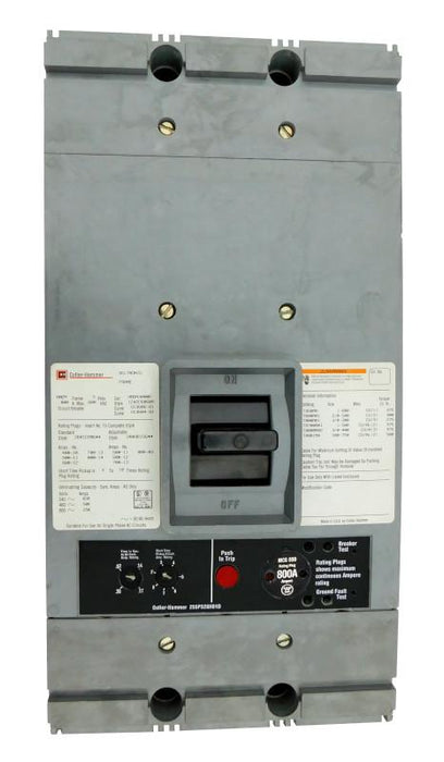 HMCA3400 HMCA Frame Style, Molded Case Circuit Breaker, Mark 75, LSI Function Non-Interchangeable Trip Unit, 3 Pole, 600VAC @ 50/60HZ, High Interrupting Style, with 400 Amp Rating Plug, Line and Load End Terminals Standard. New Surplus and Certified Reconditioned with 1 Year Warranty. 