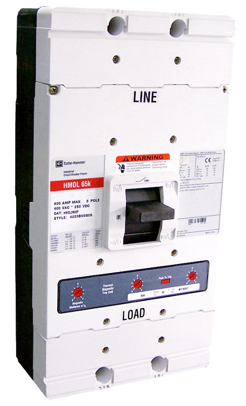 HMDL3300 HMDL Frame Style, Molded Case Circuit Breaker, Thermal Magnetic Interchangeable Trip Unit, 300 Ampere at 40 Degree Celsius, 3 Pole, 600VAC @ 50/60HZ. New Surplus and Certified Reconditioned with 1 Year Warranty.