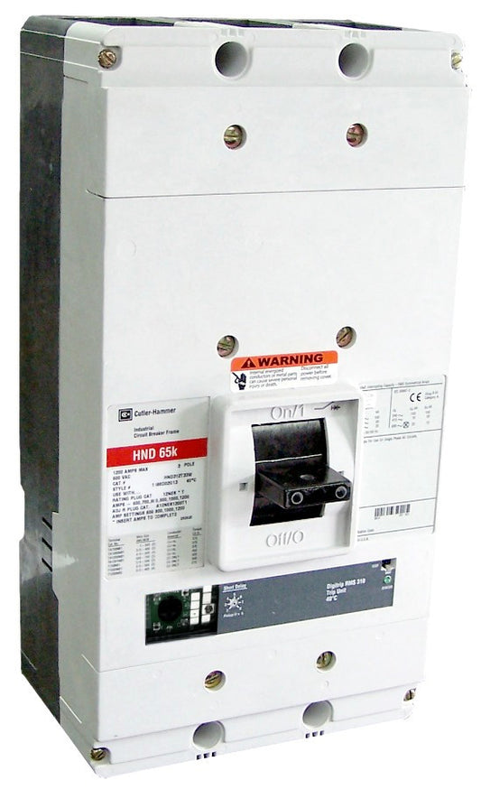 HND312T35W HND Frame Style, Molded Case Circuit Breaker, Electronic Non-Interchangeable Trip Unit(Digitrip RMS 310), LSG Trip Unit Functions, 1200 Ampere at 40 Degree Celsius, 3 Pole, 600VAC @ 50/60HZ, Rating Plug Not Included, Without Terminals. New Surplus and Certified Reconditioned with 1 Year Warranty.