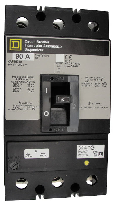 KAP3625029M KAP Frame Style, Molded Case Circuit Breaker, Panel Mounted, Thermal Magnetic Non-interchangeable Trip Unit, 250 Ampere at 40 Degree Celsius, 3 Pole, Load End Terminals Standard. New Surplus and Certified Reconditioned with 1 Year Warranty.