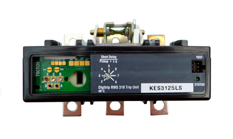 KES3125LS Trip Unit, K Frame Style, Electronic Digitrip RMS 310, 125 Ampere Max at 40 Degree Celsius, 3 Pole, Electronic Trip Adjustment at 2-8 Times Continuous Ampere Rating, For Use in Molded Case Circuit Breakers With Optional Interchangeable Trip Units. New Surplus and Certified Reconditioned with 1 Year Warranty.