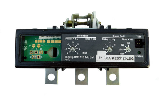 KES3125LSG Trip Unit, K Frame Style, Electronic Digitrip RMS 310, 125 Ampere Max at 40 Degree Celsius, 3 Pole, Electronic Trip Adjustment at 2-8 Times Continuous Ampere Rating, For Use in Molded Case Circuit Breakers With Optional Interchangeable Trip Units. New Surplus and Certified Reconditioned with 1 Year Warranty.