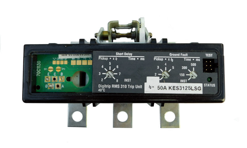 KES3125LSG Trip Unit, K Frame Style, Electronic Digitrip RMS 310, 125 Ampere Max at 40 Degree Celsius, 3 Pole, Electronic Trip Adjustment at 2-8 Times Continuous Ampere Rating, For Use in Molded Case Circuit Breakers With Optional Interchangeable Trip Units. New Surplus and Certified Reconditioned with 1 Year Warranty.