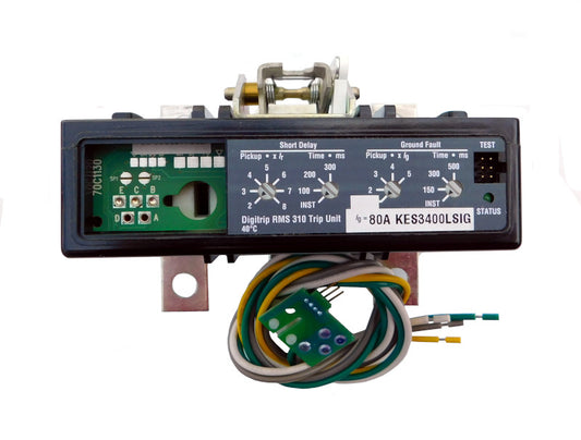 KES3400LS Trip Unit, K Frame Style, Electronic Digitrip RMS 310, 400 Ampere Max at 40 Degree Celsius, 3 Pole, Electronic Trip Adjustment at 2-8 Times Continuous Ampere Rating, For Use in Molded Case Circuit Breakers With Optional Interchangeable Trip Units. New Surplus and Certified Reconditioned with 1 Year Warranty.