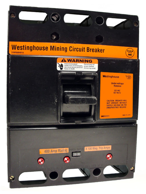 LAM3600 1500-3000 THERMAL-MAG W/ UVR L Frame Style, Molded Case Mining Circuit Breaker, Interchangeable Thermal Magnetic Trip Unit, 600 Ampere at 40 Degree Celsius, 3 Pole, 600VAC @ 50/60HZ, Interrupting Ratings: 42 Kiloampere @ 240VAC, 30 Kiloampere @ 480VAC, 22 Kiloampere @ 600VAC, 120v UVR installed, No Lugs Standard. 1 Year Warranty.