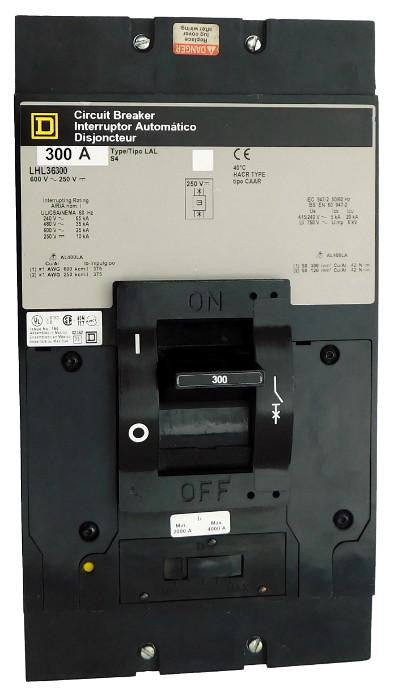 LHL36300 LHL Frame Style, Molded Case Circuit Breaker, Thermal Magnetic Non-interchangeable Trip Unit, 300 Ampere at 40 Degree Celsius, 3 Pole, Line and Load End Terminals Standard. New Surplus and Certified Reconditioned with 1 Year Warranty.