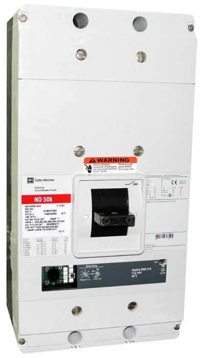 ND3800T36W ND Frame Style, Molded Case Circuit Breaker, Electronic Non-Interchangeable Trip Unit(Digitrip RMS 310), LSIG Trip Unit Functions, 1200 Ampere at 40 Degree Celsius, 3 Pole, 600VAC @ 50/60HZ, Rating Plug Not Included, Without Terminals. New Surplus and Certified Reconditioned with 1 Year Warranty.