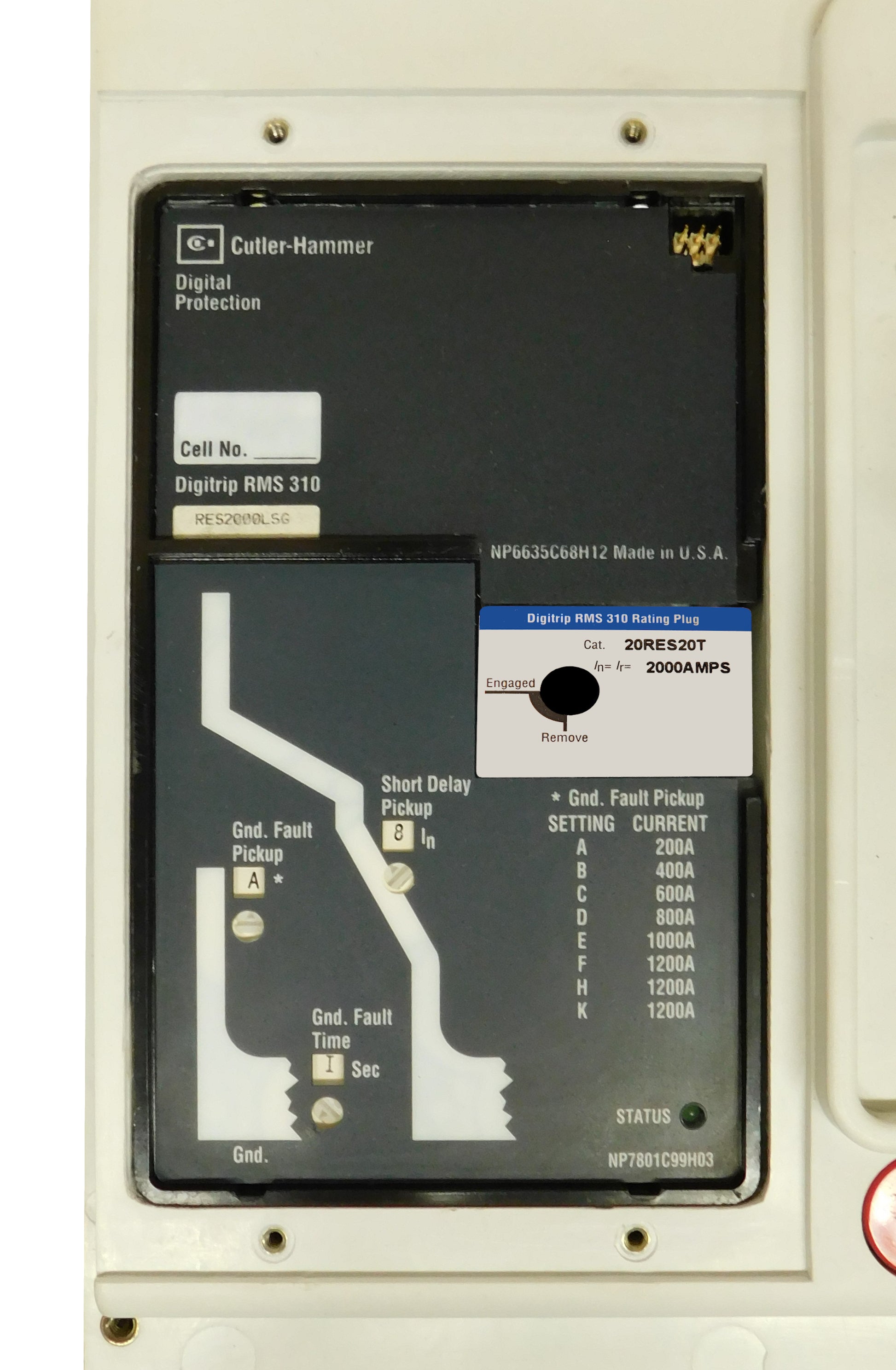 RD320T35W RD Frame Style, Molded Case Circuit Breaker, Electronic Non-Interchangeable Trip Unit(Digitrip RMS 310), (LSG)Trip Unit Functions, 2000 Ampere at 40 Degree Celsius, 3 Pole, 600VAC @ 50/60HZ, Without Terminals. New Surplus and Certified Reconditioned with 1 Year Warranty.