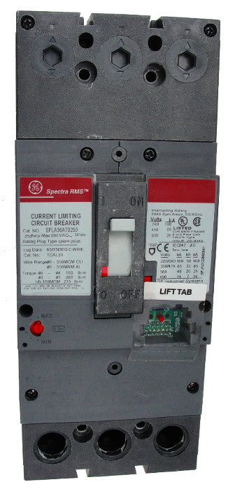 SFLA36AT0250 SF250 Frame Style, Molded Case Circuit Breaker, Thermal Magnetic Non-interchangeable Trip Unit, 250 Ampere Maximum at 40 Degree Celsius, 3 Pole, 600VAC @ 50/60HZ, Terminals Not Included. New Surplus and Certified Reconditioned with 1 Year Warranty.