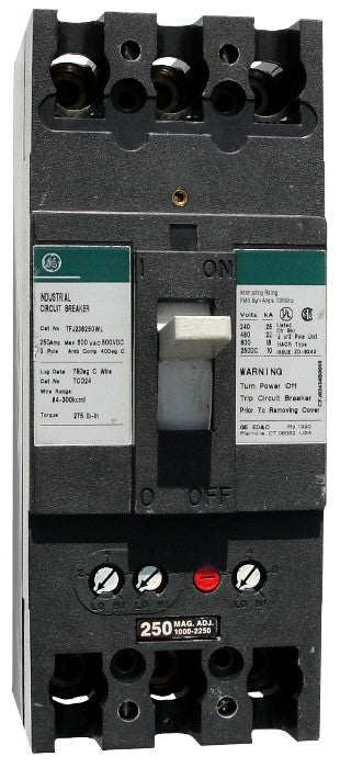 TFJ236070WL TFJ Frame Style, Molded Case Circuit Breaker, Thermal Magnetic Non-interchangeable Trip Unit, 70 Ampere at 40 Degree Celsius, 3 Pole, 600VAC @ 50/60HZ, Line and Load End Terminals Standard. New Surplus and Certified Reconditioned with 1 Year Warranty.