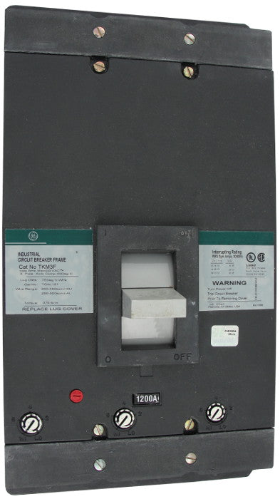 THKMA31200WL THKM Frame Style, Molded Case Circuit Breaker, Thermal Magnetic Interchangeable Trip Unit, 1200 Ampere at 40 Degree Celsius, 3 Pole, 600VAC @ 50/60HZ, Line and Load End Terminals Standard. New Surplus and Certified Reconditioned with 1 Year Warranty.