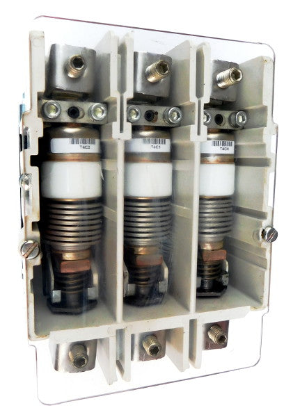 V201KRCJ Vacuum Motor Contactor, Special Purpose Rated, 160 Amps, 3 Poles, 110/120V AC Coil, Full Voltage 1500VAC, Open Style No Enclosure, Non-Reversing, Line and Load End Terminals Standard. New Surplus and Certified Reconditioned with 1 Year Warranty.