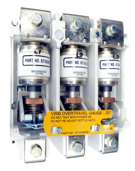 V201KTCJZ1 Vacuum Motor Contactor, Special Purpose Rated, 320 Amps, 3 Poles, 110/120V AC Coil, Full Voltage 1500VAC, Open Style No Enclosure, Non-Reversing, No Lugs Standard. New Surplus and Certified Reconditioned with 1 Year Warranty.