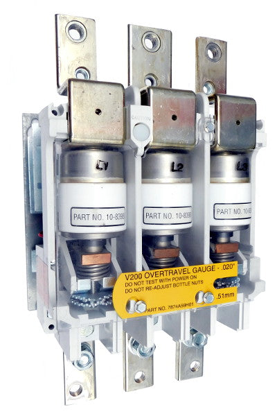V201K6CUZ1 Vacuum Motor Contactor, Nema Size 6, 540 Amps, 3 Poles, 440/480V AC Coil, Full Voltage 600VAC, Open Style No Enclosure, Non-Reversing, Max HP Ratings: 150 @ 200V, 200 @ 230V, 300 @ 380V, 400 @ 460V, 400 @ 575V. New Surplus and Certified Reconditioned with 1 Year Warranty.